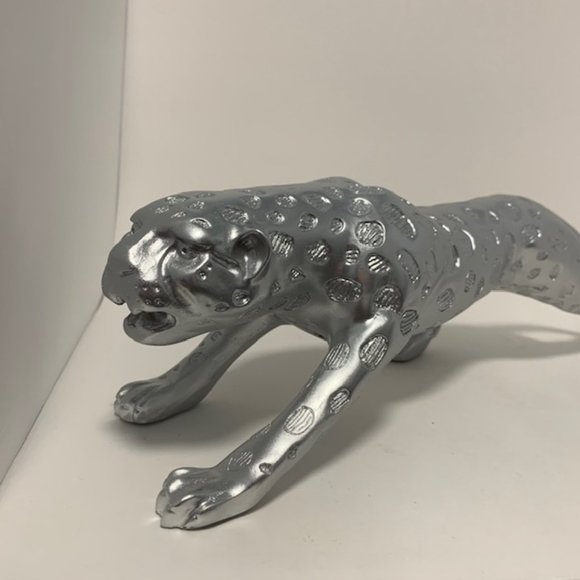 Studio 55D Prowling 23 1/2" Wide Silver Mirror Leopard Table Sculpture